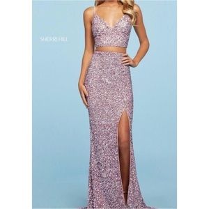 Sherri Hill light pink two piece gown